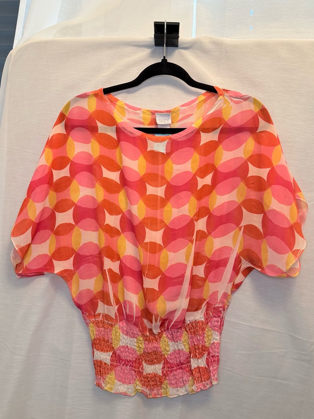 Pink & Orange Geometric Short Sleeve Blouse